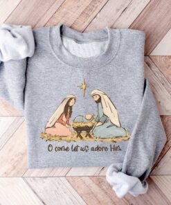 vintage jesus christmas t shirt with bible verse design for christians o come let us adore him sweatshirt for holiday faith wear emopy scaled