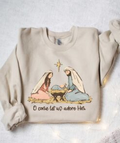 vintage jesus christmas t shirt with bible verse design for christians o come let us adore him sweatshirt for holiday faith wear hdybk scaled