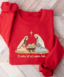 vintage jesus christmas t shirt with bible verse design for christians o come let us adore him sweatshirt for holiday faith wear ivspt scaled