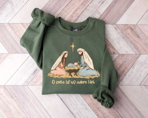 vintage jesus christmas t shirt with bible verse design for christians o come let us adore him sweatshirt for holiday faith wear joprx scaled