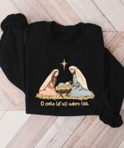 vintage jesus christmas t shirt with bible verse design for christians o come let us adore him sweatshirt for holiday faith wear mywtm scaled