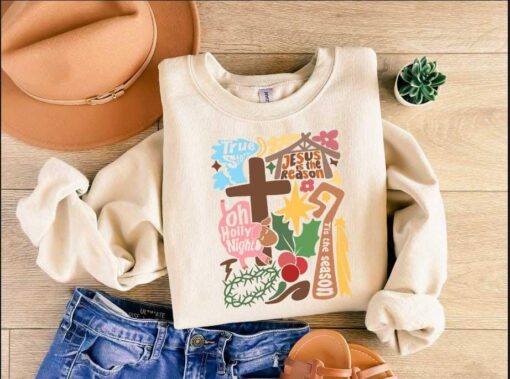 vintage jesus is the reason for the season sweatshirt religious christmas shirt with inspirational quotes on faith