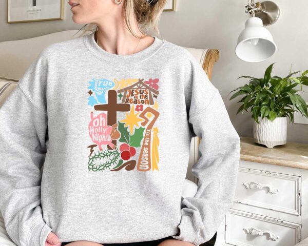 vintage jesus is the reason for the season sweatshirt religious christmas shirt with inspirational quotes on faith