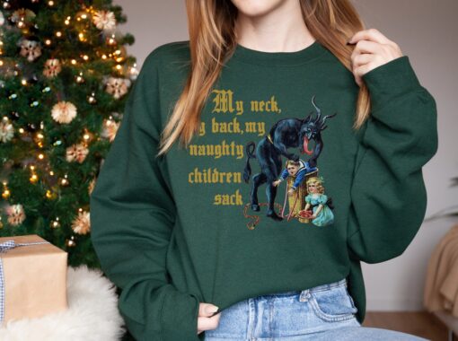 vintage krampus sweatshirt for christmas funny my neck my back shirt with naughty children sack design unique holiday pullover bpdgj scaled