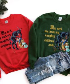 vintage krampus sweatshirt for christmas funny my neck my back shirt with naughty children sack design unique holiday pullover sos7c