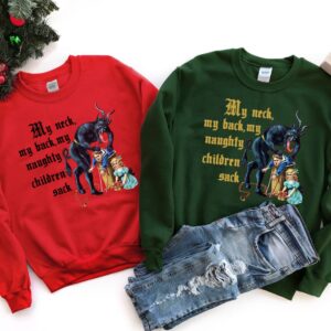 vintage krampus sweatshirt for christmas funny my neck my back shirt with naughty children sack design unique holiday pullover sos7c