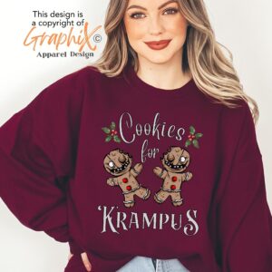 vintage krampus sweatshirt with creepy gingerbread man design for halloween and christmas celebrations unique goth style apparel 46scu