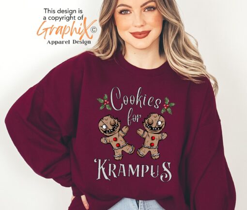 vintage krampus sweatshirt with creepy gingerbread man design for halloween and christmas celebrations unique goth style apparel 46scu