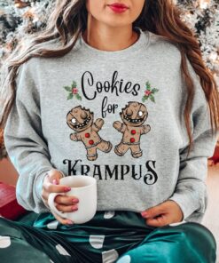 vintage krampus sweatshirt with creepy gingerbread man design for halloween and christmas celebrations unique goth style apparel eha3s