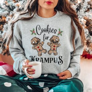 vintage krampus sweatshirt with creepy gingerbread man design for halloween and christmas celebrations unique goth style apparel eha3s