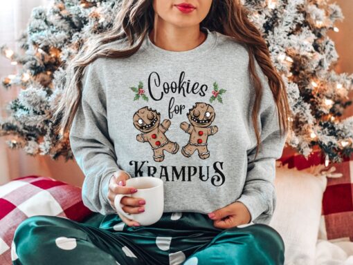 vintage krampus sweatshirt with creepy gingerbread man design for halloween and christmas celebrations unique goth style apparel eha3s