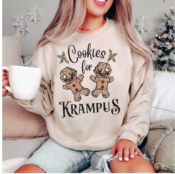 Vintage Krampus Sweatshirt with Creepy Gingerbread Man Design for Halloween and Christmas Celebrations Unique Goth Style Apparel