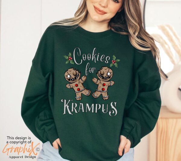 vintage krampus sweatshirt with creepy gingerbread man design for halloween and christmas celebrations unique goth style apparel smcac