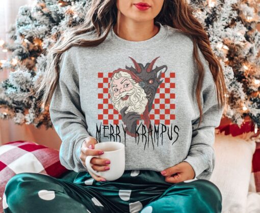 vintage krampus sweatshirt with retro design for horror christmas enthusiasts unique merry krampus sweater for holiday celebrations