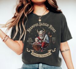 Vintage Krampus T Shirt for Christmas Sleigh Rides Retro Design in Comfort Colors Horror Theme Tee