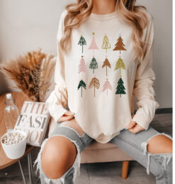 Vintage Long Sleeve Christmas Shirt for Women Comfort Colors Garment-Dyed Tee Soft Fabric Holiday Design