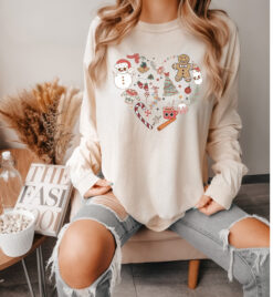 Vintage Long Sleeve Christmas T Shirt for Women in Comfort Colors Garment-Dyed Fabric Funny Christmas Tee for Holiday Celebrations