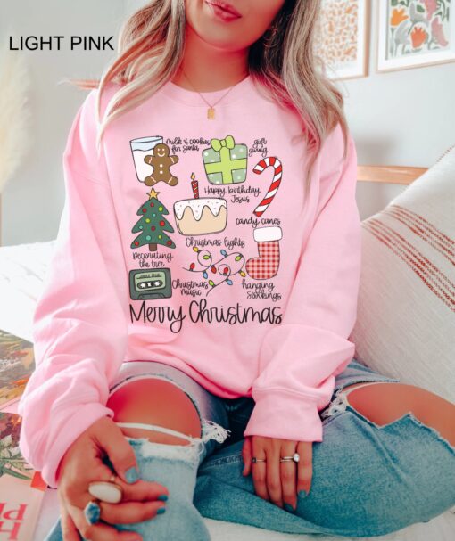 vintage merry christmas sweatshirt retro holiday shirt for family matching outfits oversized design with religious theme 6wlbw