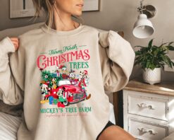 Vintage Mickey Christmas Sweatshirt for Women Featuring Farm Fresh Trees Design Ideal for Disney Family Vacations and Holiday Gatherings