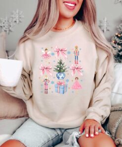 vintage nutcracker sweatshirt for christmas featuring coquette bow design and ballet doll aesthetic in soft comfortable fabric 8bcnv