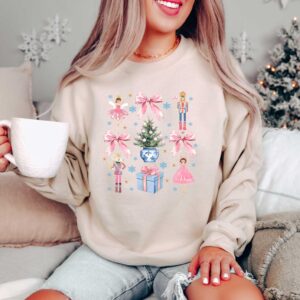 vintage nutcracker sweatshirt for christmas featuring coquette bow design and ballet doll aesthetic in soft comfortable fabric 8bcnv