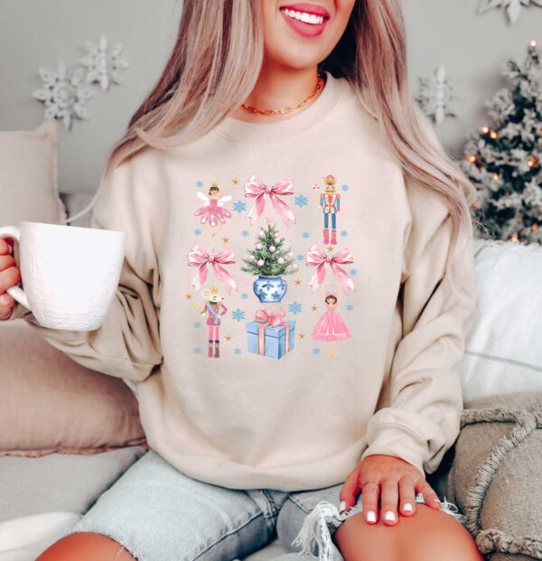 vintage nutcracker sweatshirt for christmas featuring coquette bow design and ballet doll aesthetic in soft comfortable fabric 8bcnv