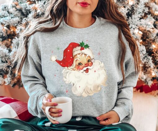 vintage santa christmas sweatshirt retro style design comfortable fit for holiday celebrations ideal for vintage t shirt lovers ukbdm