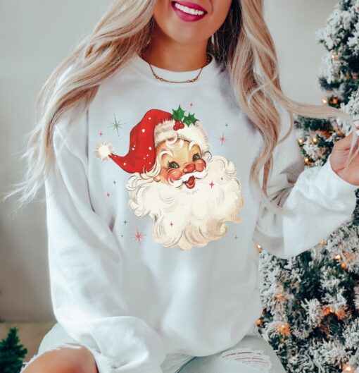 vintage santa christmas sweatshirt retro style design comfortable fit for holiday celebrations ideal for vintage t shirt lovers zpu1b