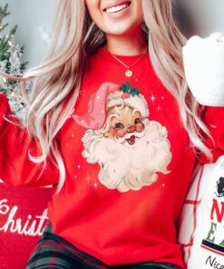 vintage santa christmas sweatshirt retro style long sleeve shirt with pink design for women goqfi