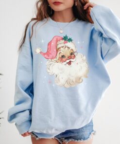 vintage santa christmas sweatshirt retro style long sleeve shirt with pink design for women i273c