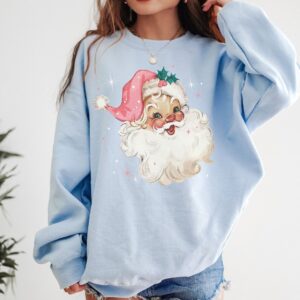 vintage santa christmas sweatshirt retro style long sleeve shirt with pink design for women i273c