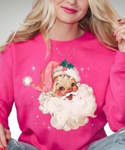 vintage santa christmas sweatshirt retro style long sleeve shirt with pink design for women ssdfx scaled