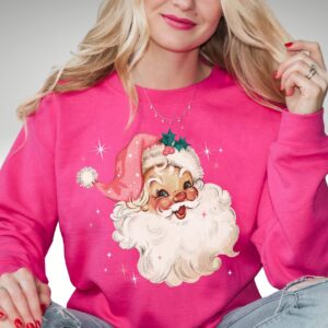 vintage santa christmas sweatshirt retro style long sleeve shirt with pink design for women ssdfx scaled