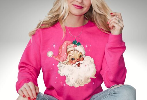 vintage santa christmas sweatshirt retro style long sleeve shirt with pink design for women ssdfx scaled