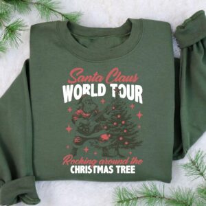 vintage santa claus sweatshirt for christmas featuring retro design and rocking around the christmas tree theme nz2ur