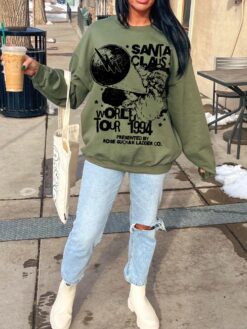 vintage santa claus world tour sweatshirt unisex retro 90s hoodie oversized crewneck for christmas matching pajamas qskj6