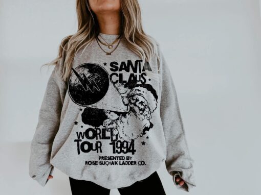 vintage santa claus world tour sweatshirt unisex retro 90s hoodie oversized crewneck for christmas matching pajamas vdyn2
