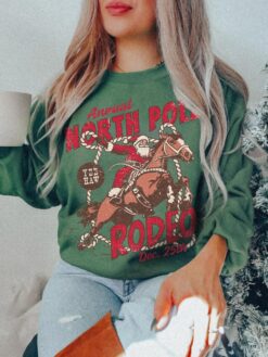 Vintage Santa Rodeo Sweatshirt Unisex Cowboy Crewneck Western Christmas Shirt with Festive Design and Comfortable Fit