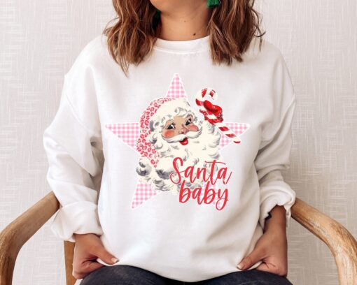 vintage santa sweatshirt for women in pink retro christmas top with santa claus design comfortable vintage t shirt bypov