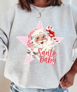 vintage santa sweatshirt for women in pink retro christmas top with santa claus design comfortable vintage t shirt esdbc