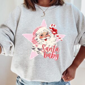 vintage santa sweatshirt for women in pink retro christmas top with santa claus design comfortable vintage t shirt esdbc