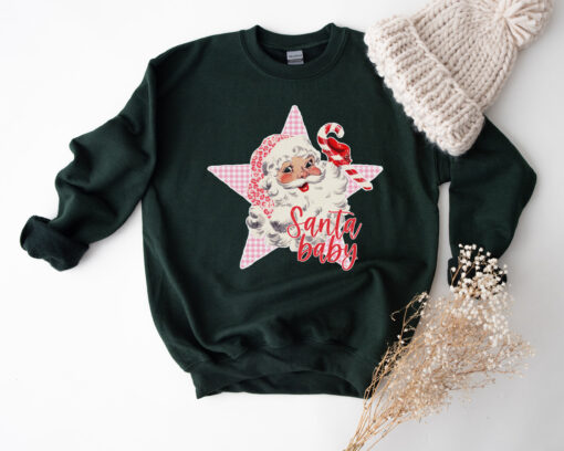 vintage santa sweatshirt for women in pink retro christmas top with santa claus design comfortable vintage t shirt wdusj