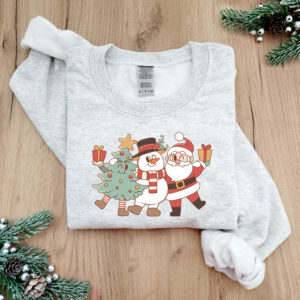 vintage santa sweatshirt retro design plus size christmas crewneck with holiday tree print for women qi5lb