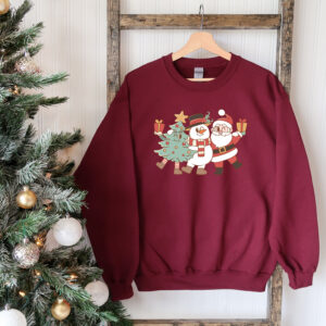 vintage santa sweatshirt retro design plus size christmas crewneck with holiday tree print for women qwbiz