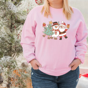 vintage santa sweatshirt retro design plus size christmas crewneck with holiday tree print for women tloxz