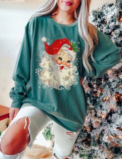 Vintage Santa Sweatshirt Retro Santa Face Design Comfort Colors T Shirt for Christmas Celebrations and Festive Occasions