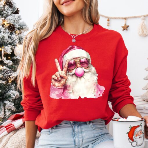 vintage santa sweatshirt with bubble gum design and retro glasses for funny holiday celebrations l7fpq scaled