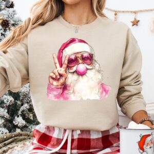 vintage santa sweatshirt with bubble gum design and retro glasses for funny holiday celebrations n1dx2