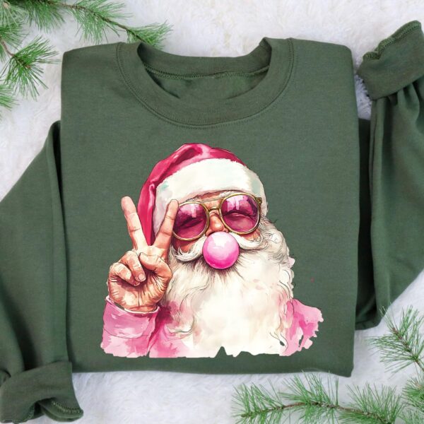 vintage santa sweatshirt with bubble gum design and retro glasses for funny holiday celebrations vb1pr scaled