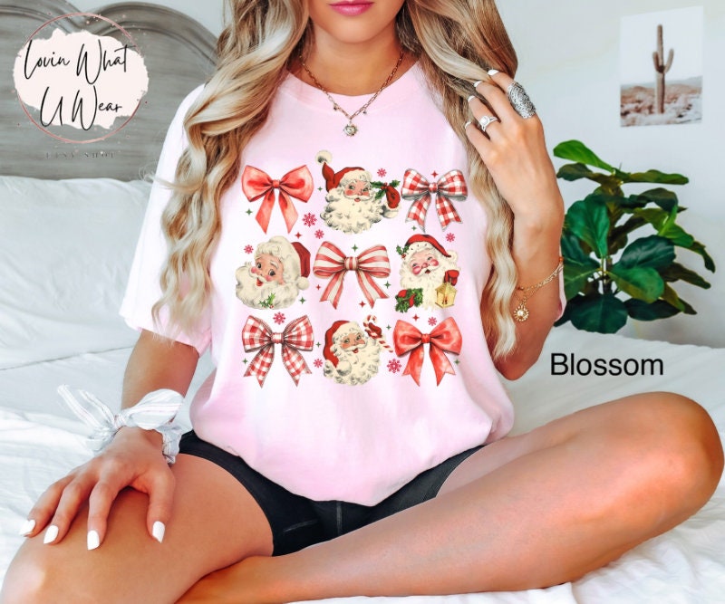 vintage santa t shirt for women comfort colors retro christmas tee oversized holiday top with bow design 6lob8